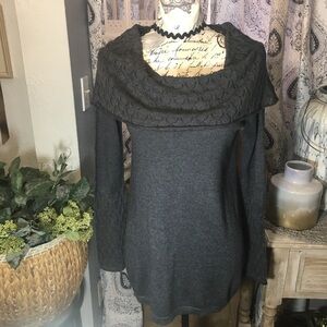 August Silk - Light weight lace knit cowl neck with lace knit sleeve cuffs.